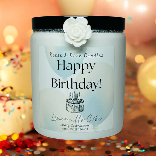 Reese & Rose Limoncello Cake Happy Birthday coconut wax candle.