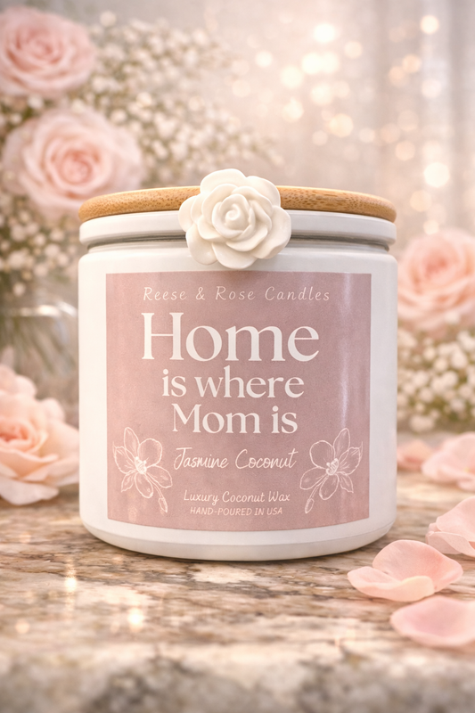 Reese & Rose Home is Where Mom Is | Jasmine Coconut | Luxury Gift for Mom Description: coconut wax candle.