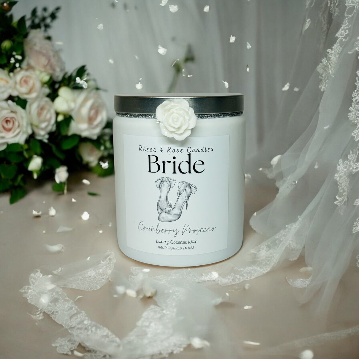 Reese & Rose Cranberry Prosecco Bride coconut wax candle.