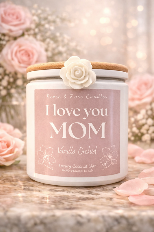 Reese & Rose I Love You Mom | Vanilla Orchid | Luxury Mother’s Day Gift coconut wax candle.